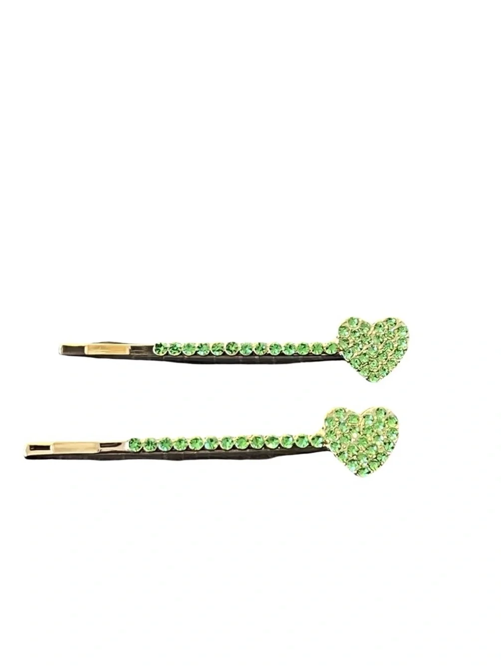 Green Heart Crystal Rhinestone Hair Clips approx 2.5”FINAL PRICE DROP
